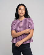 Women’s blouse shirt with playful ruffles and striped pattern All Fashion - upper body view