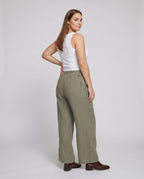 Ladies airy Palazzo pants with elastic waistband and practical pockets - back view