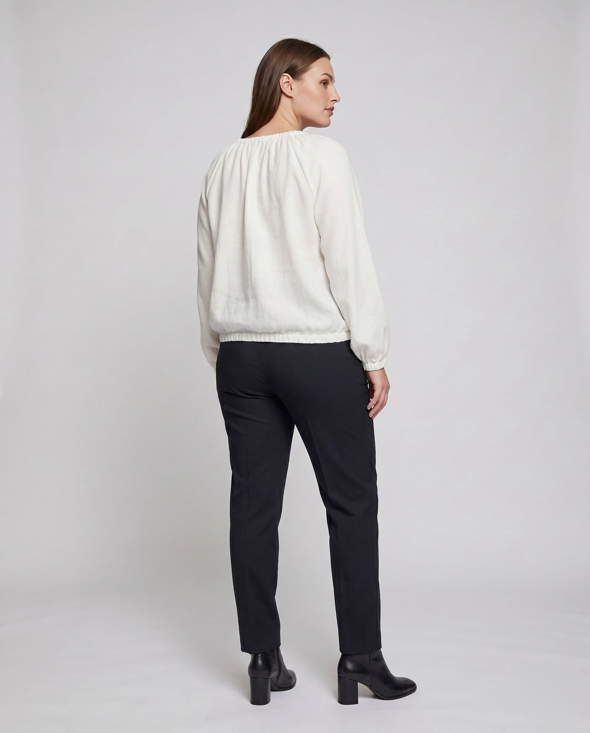 Women's airy blouse top with drawstring and casual cut - back view