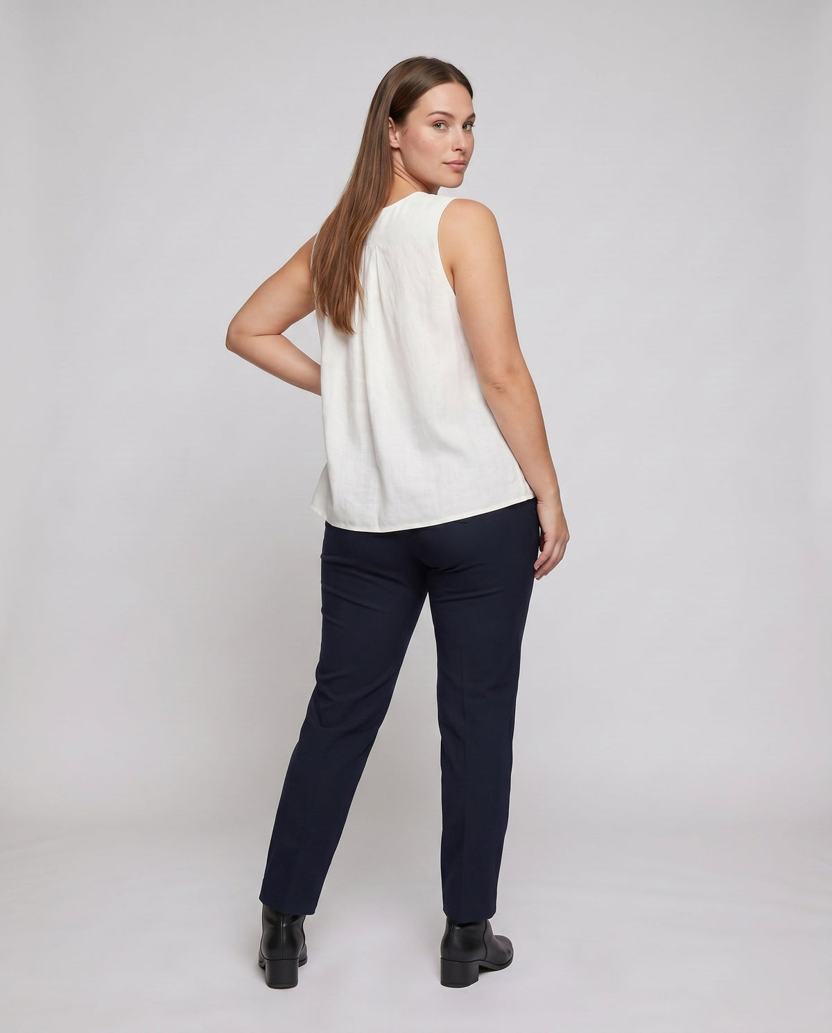 Ladies airy blouse shirt with fine ruffle details - back view