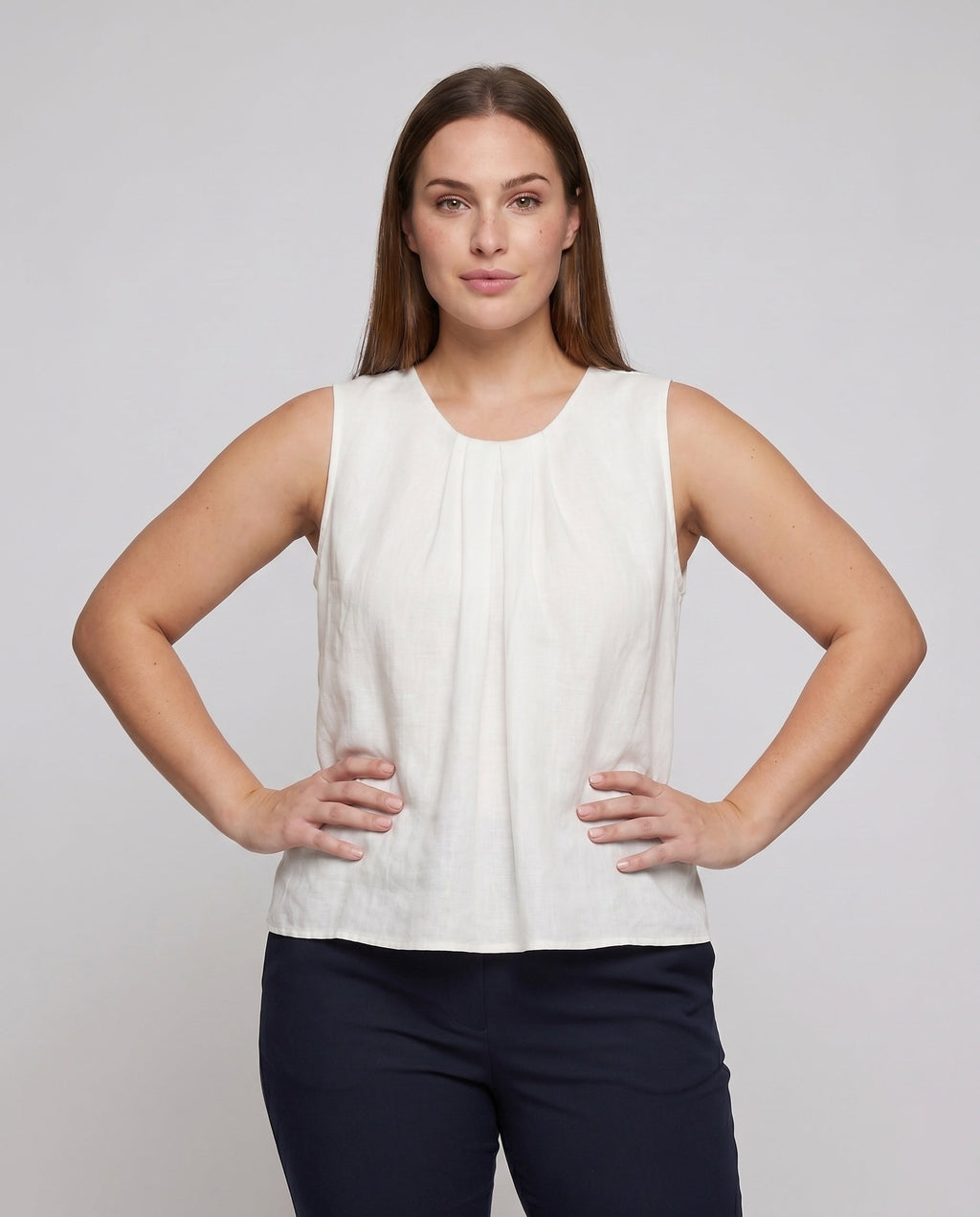 Ladies airy blouse shirt with fine ruffle details - upper body view