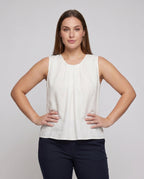 Ladies airy blouse shirt with fine ruffle details - upper body view