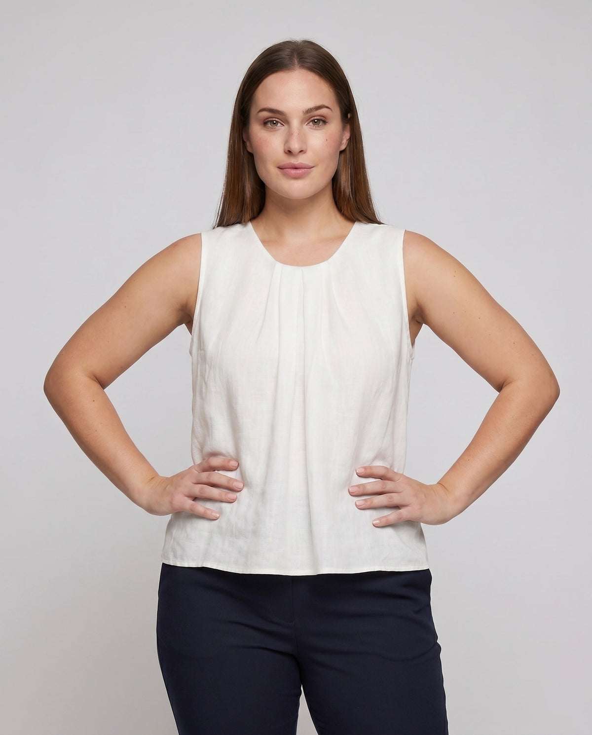 Ladies airy blouse shirt with fine ruffle details - upper body view