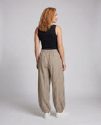 Ladies wide Palazzo pants with elegant striped pattern and high waistband - back view