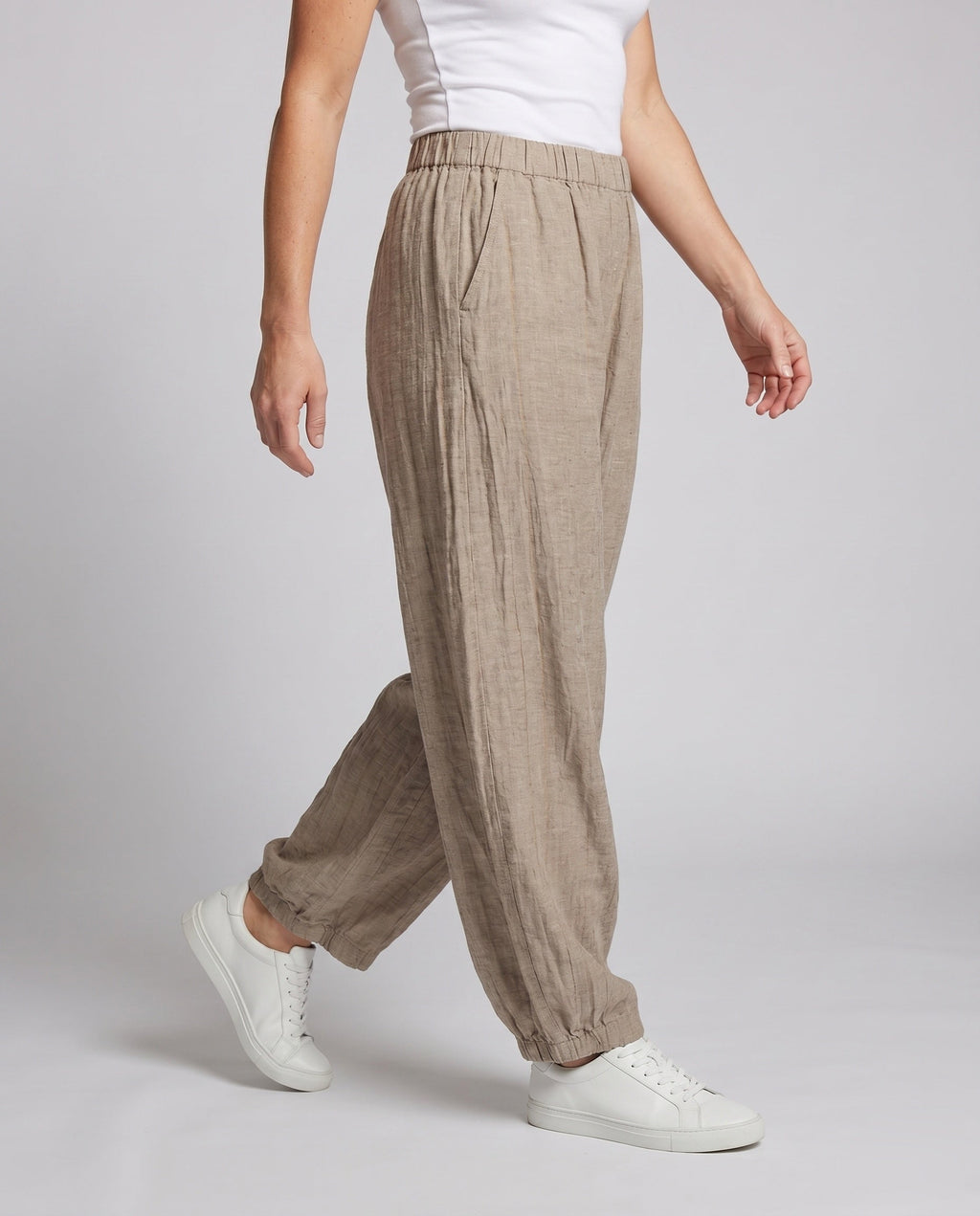 Ladies wide Palazzo pants with elegant striped pattern and high waistband - lower body view