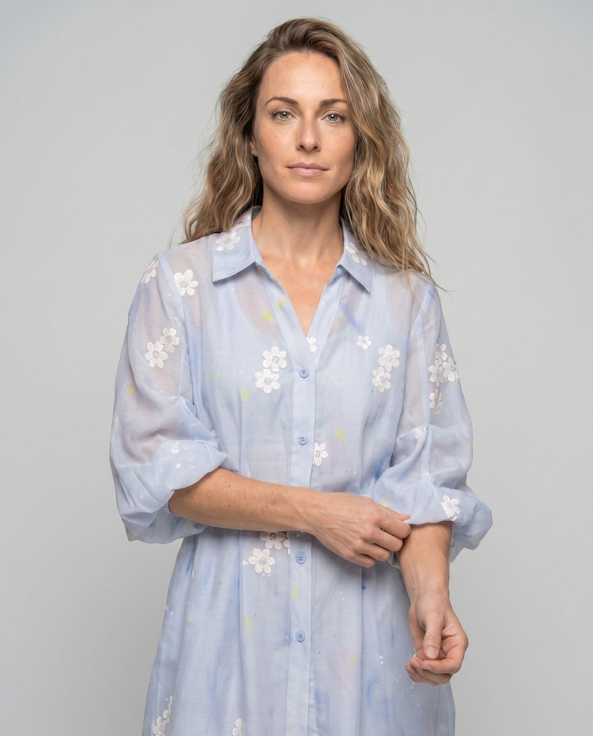 Women's blouse dress with floral design and transparent fabric All Fashion - upper body view