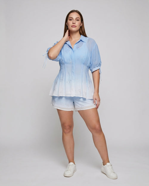 Ladies elegant cut blouse set with bright star pattern All Fashion - front view