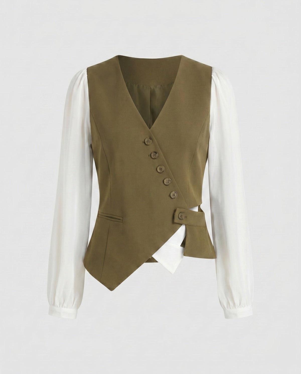 Women Elegant Vest with Blouse Sleeves and Deep V-Neck All Fashion - product shot