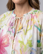 Women Long Blouse Set with Floral Design and Elastic Waist All Fashion - detail close-up