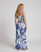 Women's Crop Top with Floral Print and Wide Pants All Fashion - back view
