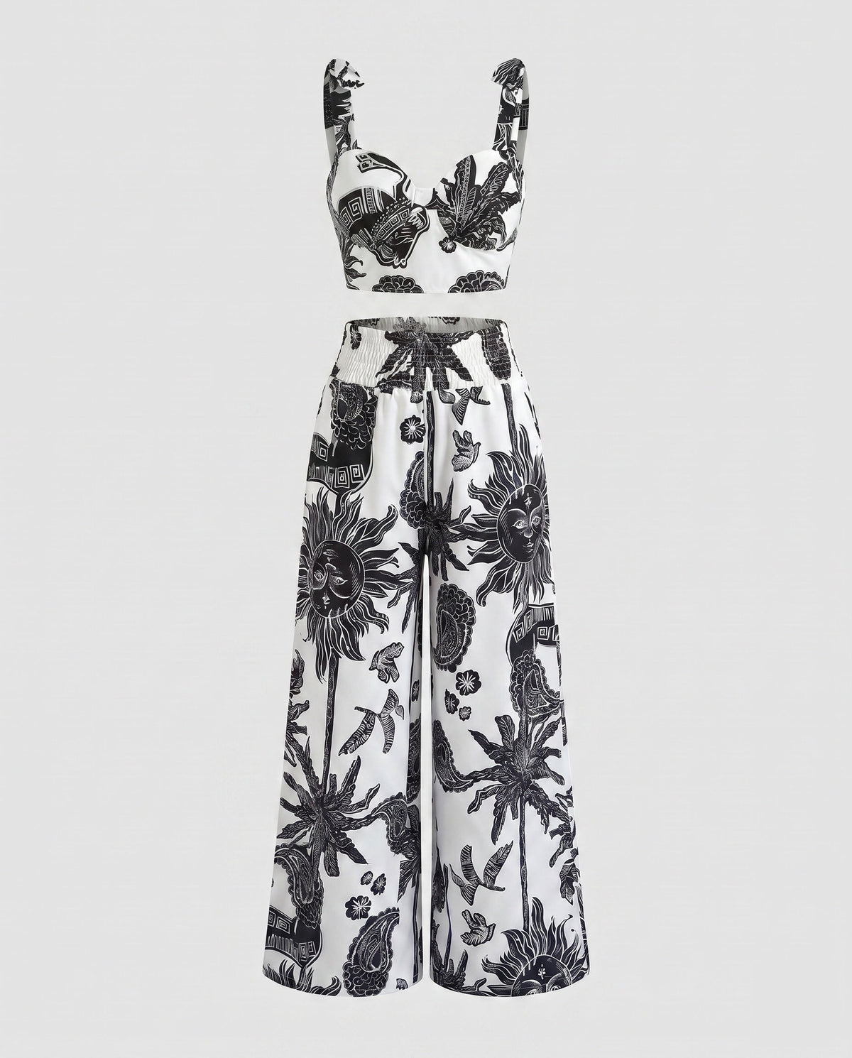 Women's Crop Top with Floral Print and Wide Pants All Fashion - product shot