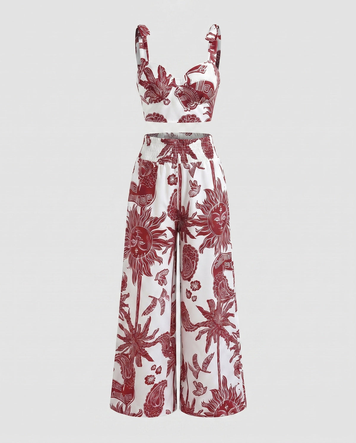 Women's Crop Top with Floral Print and Wide Pants All Fashion - product shot