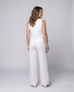 Women Elegant Set with Sleeveless Blazer and Wide Pants All Fashion - back view