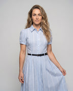 Ladies blouse dress with tailored design and elegant check pattern - upper body view