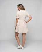 Ladies airy blouse dress with belted waist and slit sleeves - back view