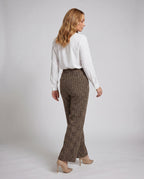 Ladies elegant tweed trousers with high waist and decorative buttons - back view