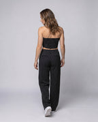 Ladies High-Quality Stripe Set consisting of Crop Top and Wide Cut Pants - back view