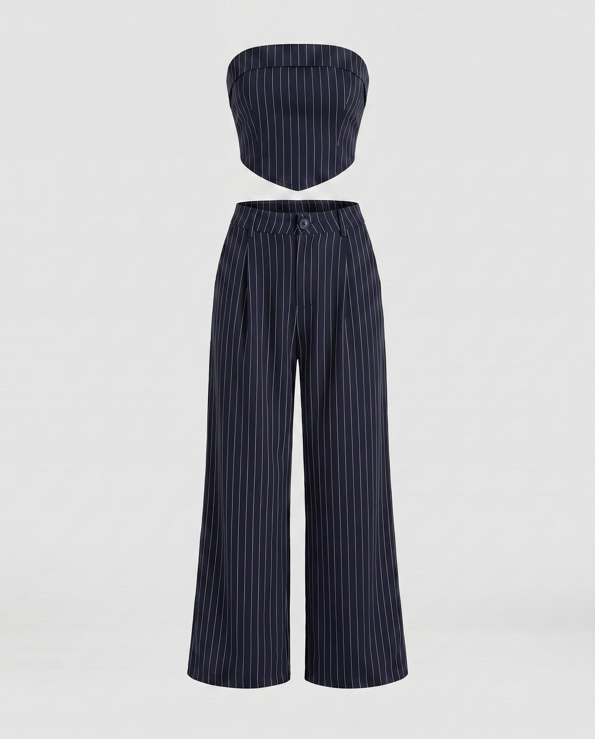 Ladies High-Quality Stripe Set consisting of Crop Top and Wide Cut Pants - product shot