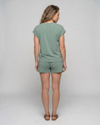 Women's Short Sleeve Shirt and Pants Set with Button Details - back view