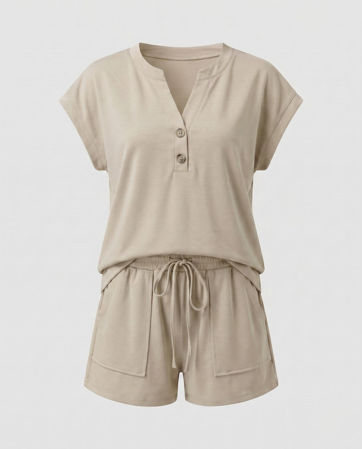 Women's Short Sleeve Shirt and Pants Set with Button Details - product shot