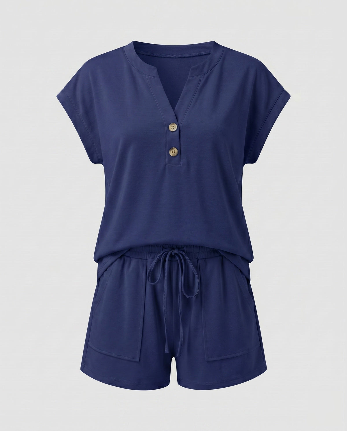 Women's Short Sleeve Shirt and Pants Set with Button Details - product shot