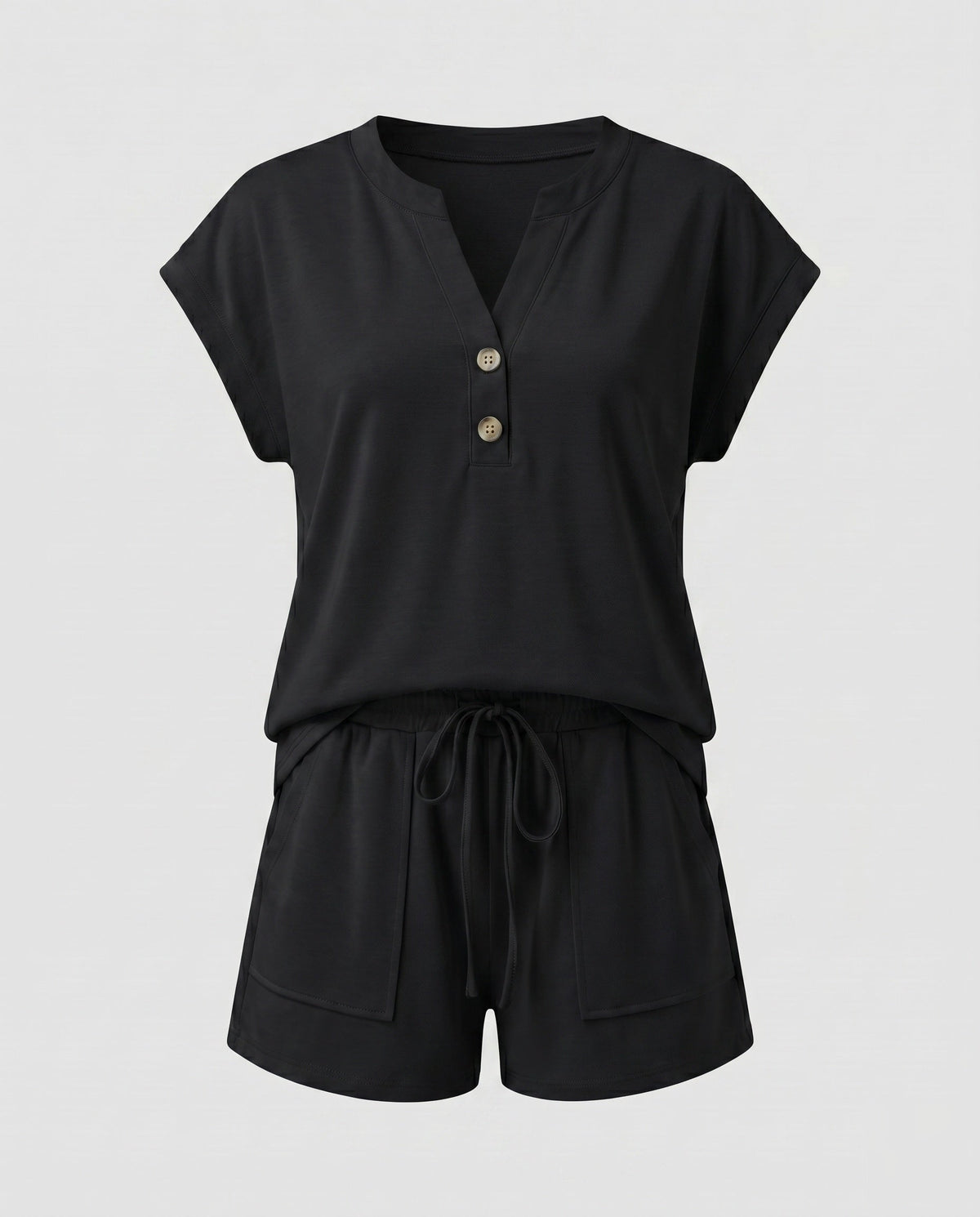 Women's Short Sleeve Shirt and Pants Set with Button Details - product shot