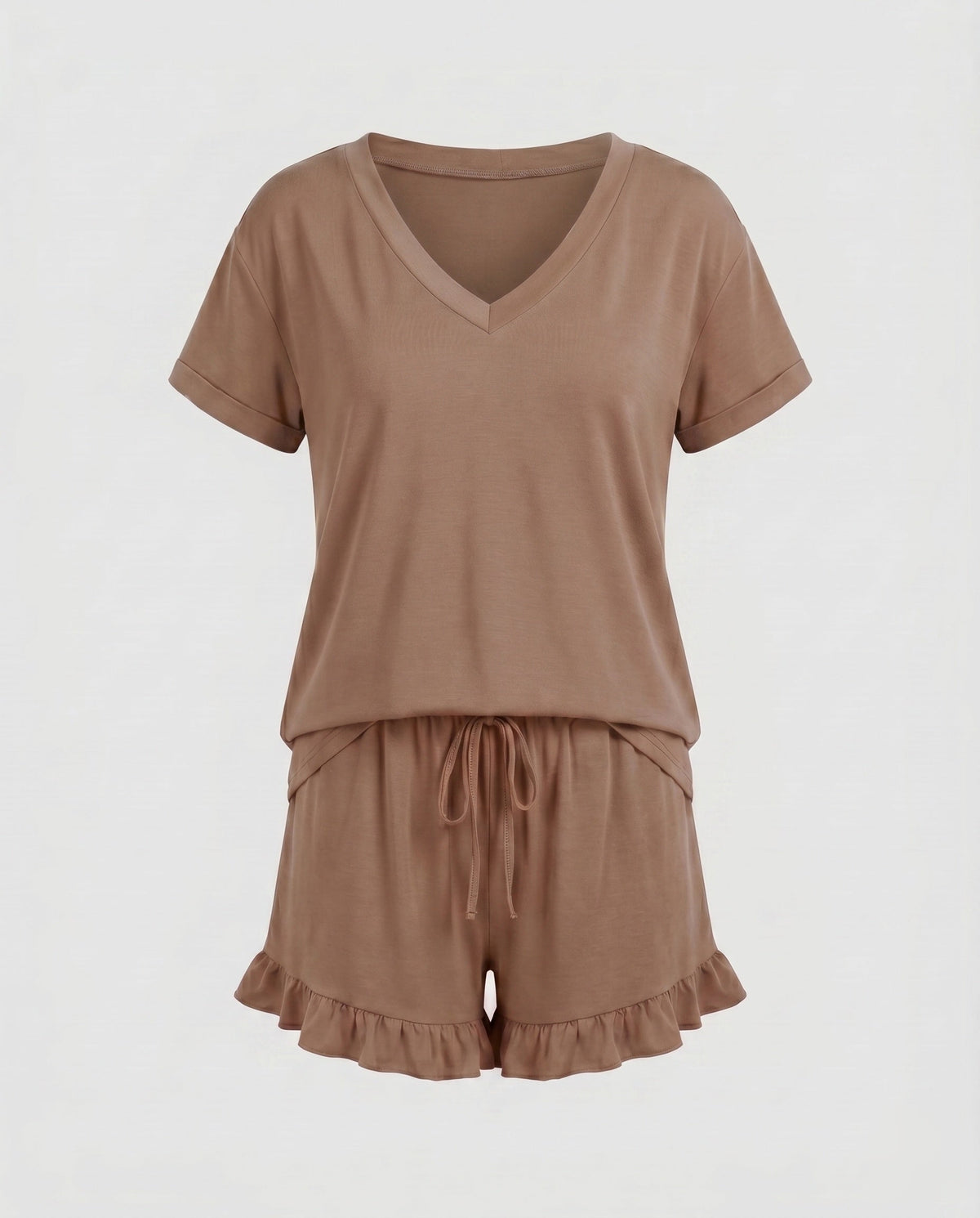 Women's pajamas set with breezy shorts and V-neck - product shot