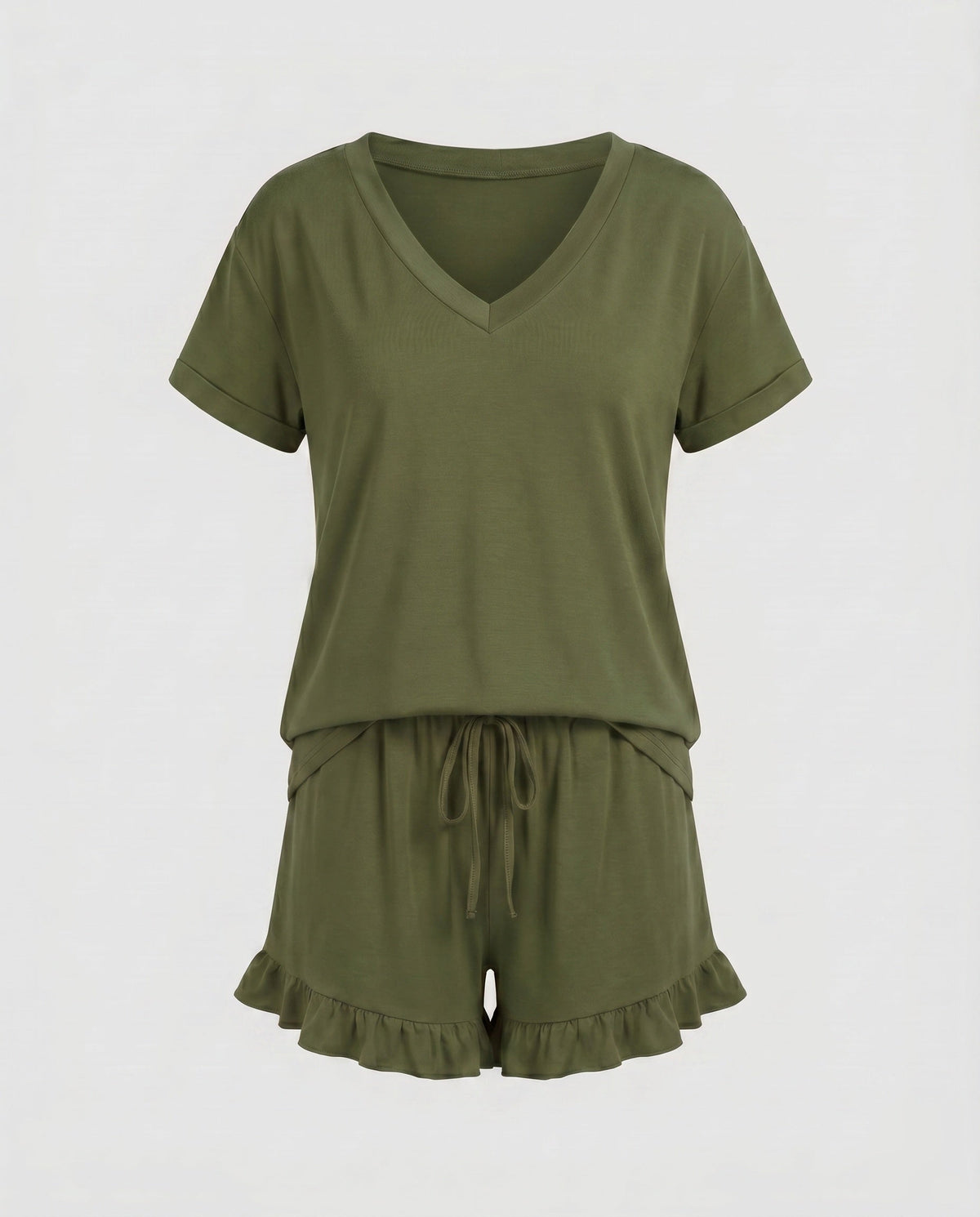 Women's pajamas set with breezy shorts and V-neck - product shot