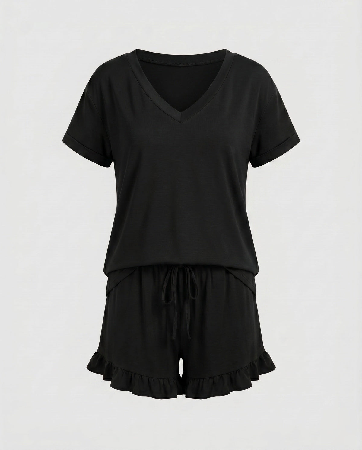 Women's pajamas set with breezy shorts and V-neck - product shot