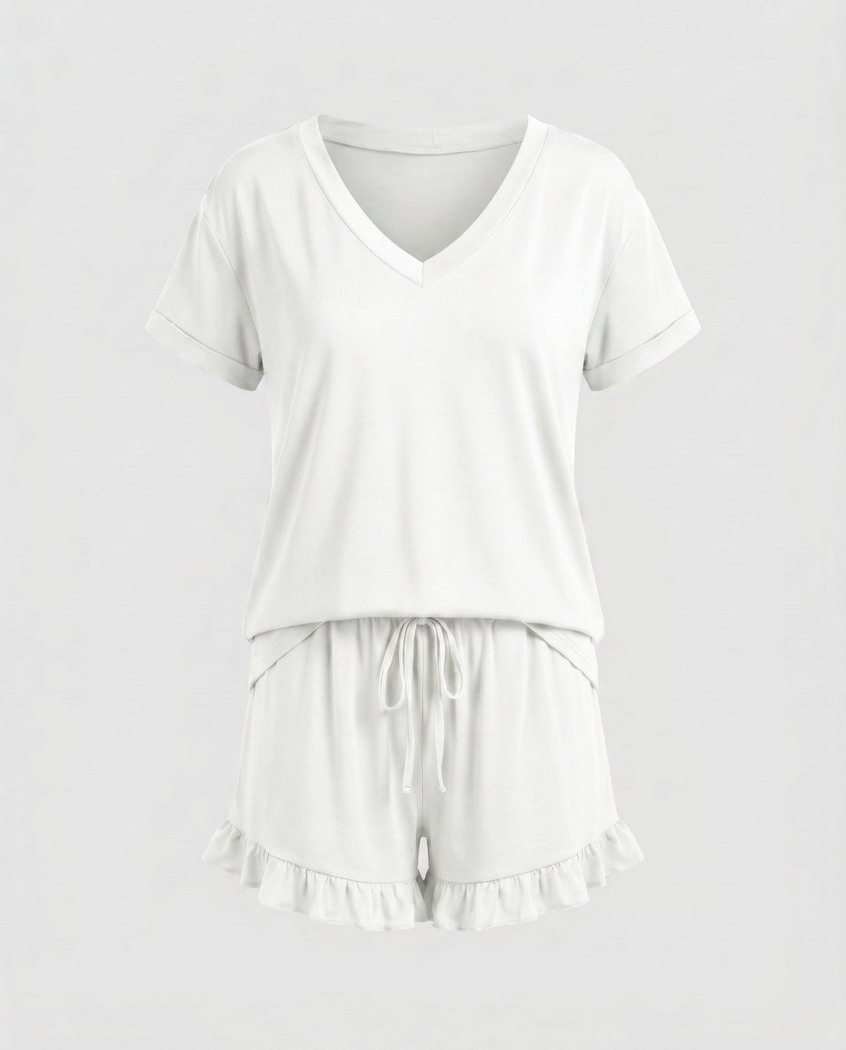Women's pajamas set with breezy shorts and V-neck - product shot