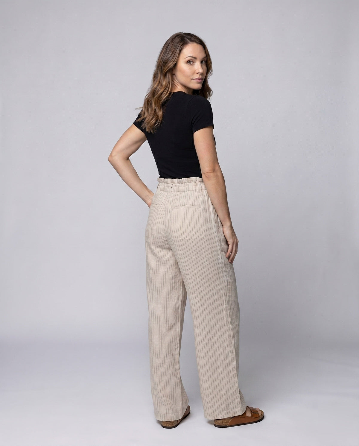 Women Lightweight Striped Culotte Pants - back view