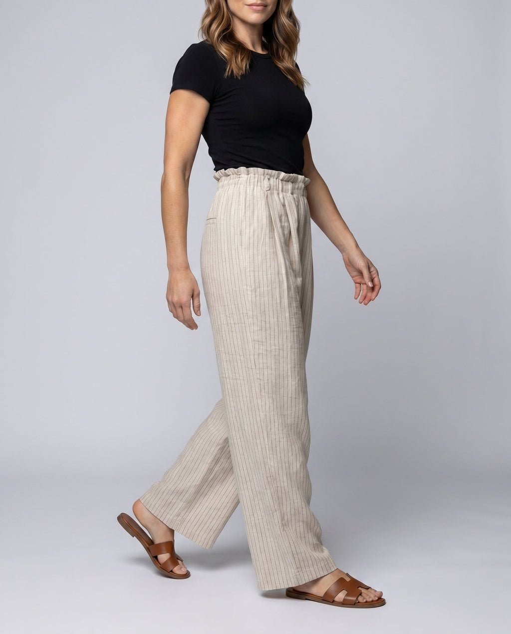 Women Lightweight Striped Culotte Pants - lower body view