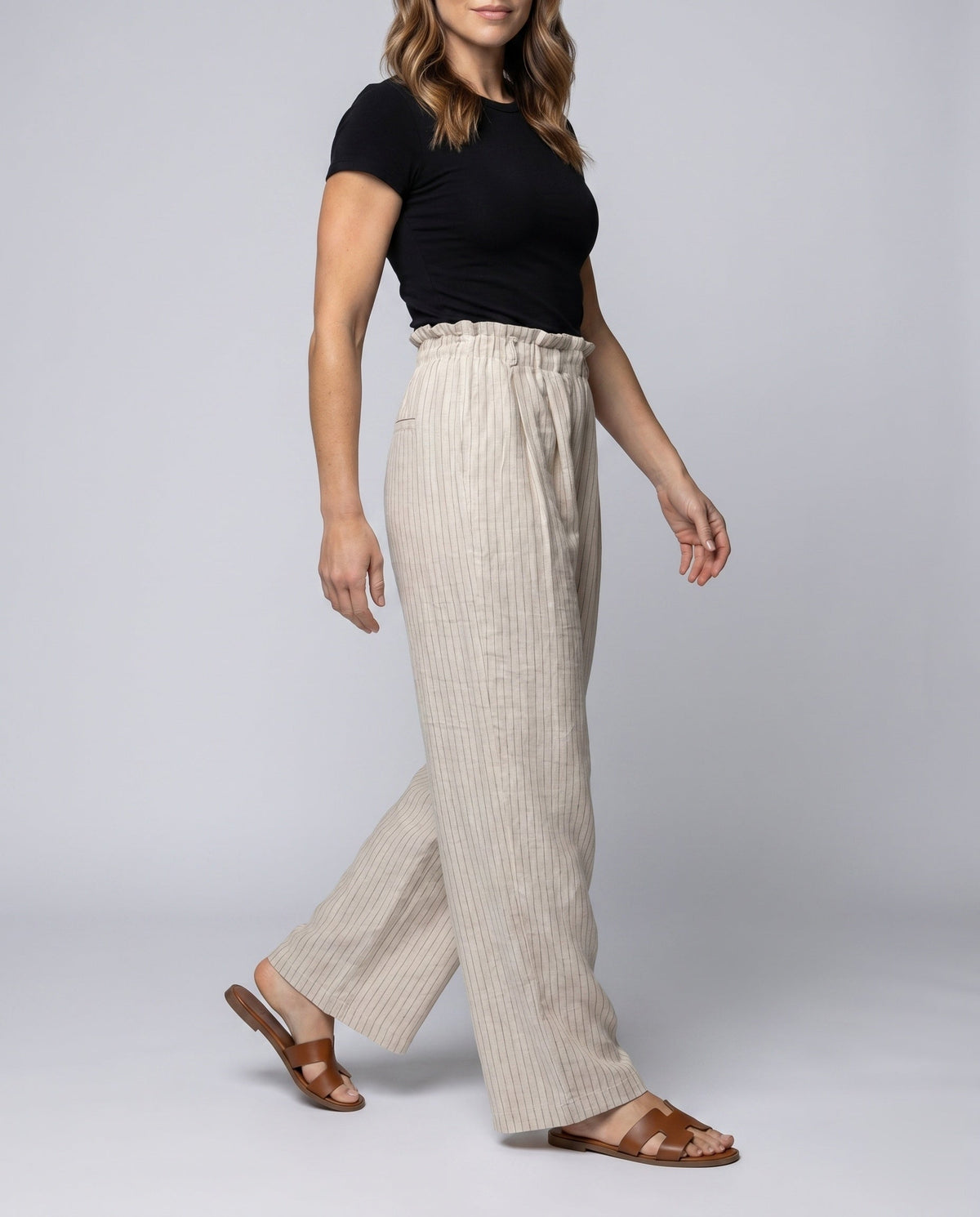 Women Lightweight Striped Culotte Pants - lower body view