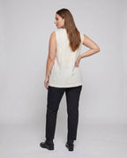 Women's sleeveless blouse shirt with elegant cut and asymmetric design - back view