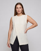 Women's sleeveless blouse shirt with elegant cut and asymmetric design - upper body view