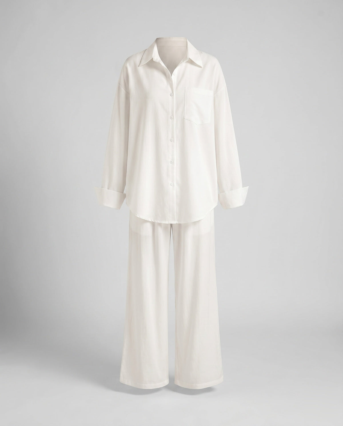 Ladies elegant, airy two-piece set with classic shirt and wide trouser leg - product shot