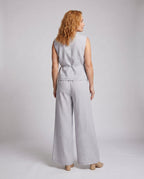 Women's casual set of sleeveless blouse and wide palazzo pants - back view