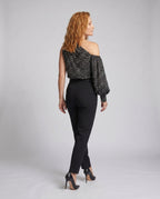 Ladies asymmetrical blouse shirt with puff sleeves - back view