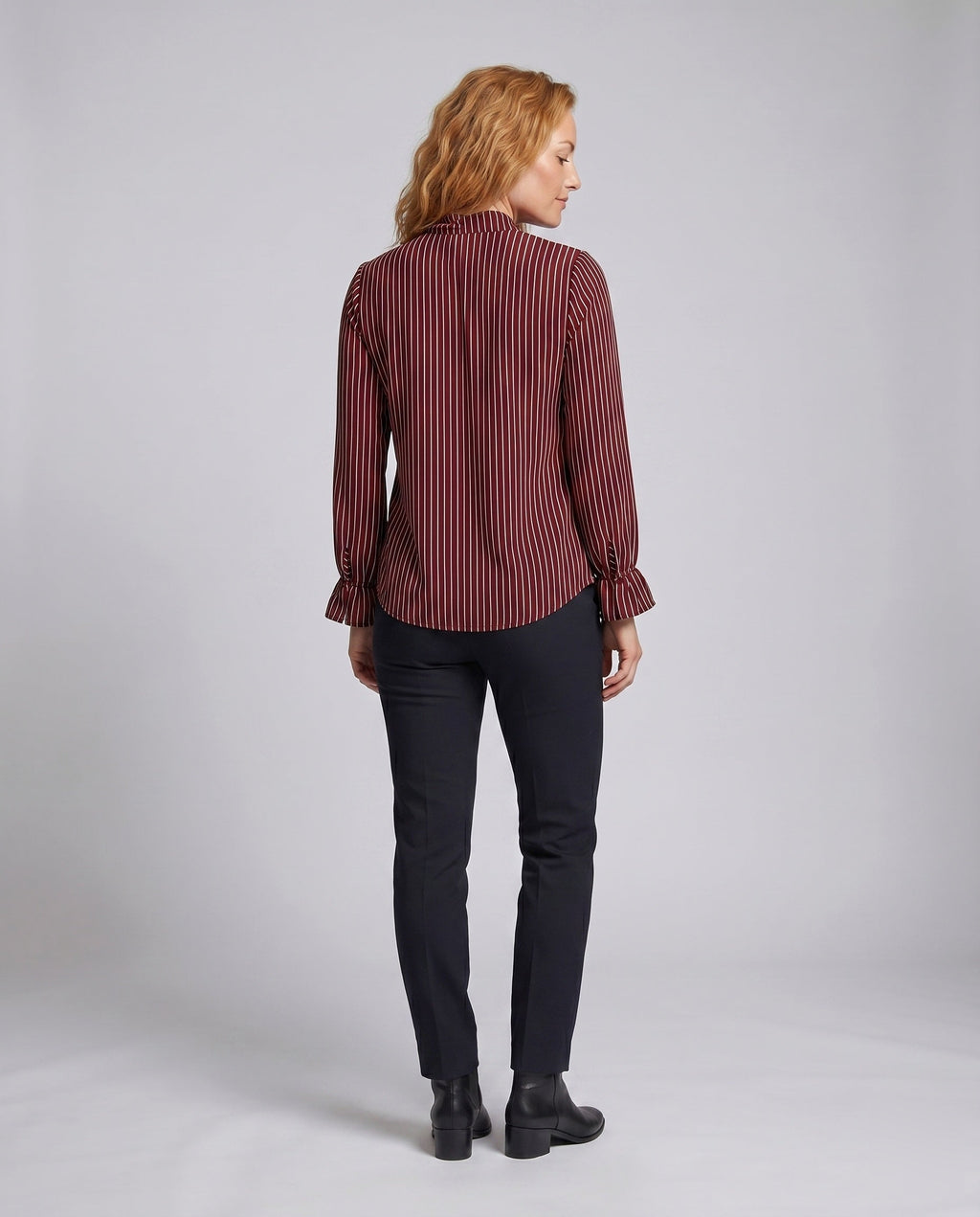 Women's blouse shirt with elegant bow tie and striped pattern - back view