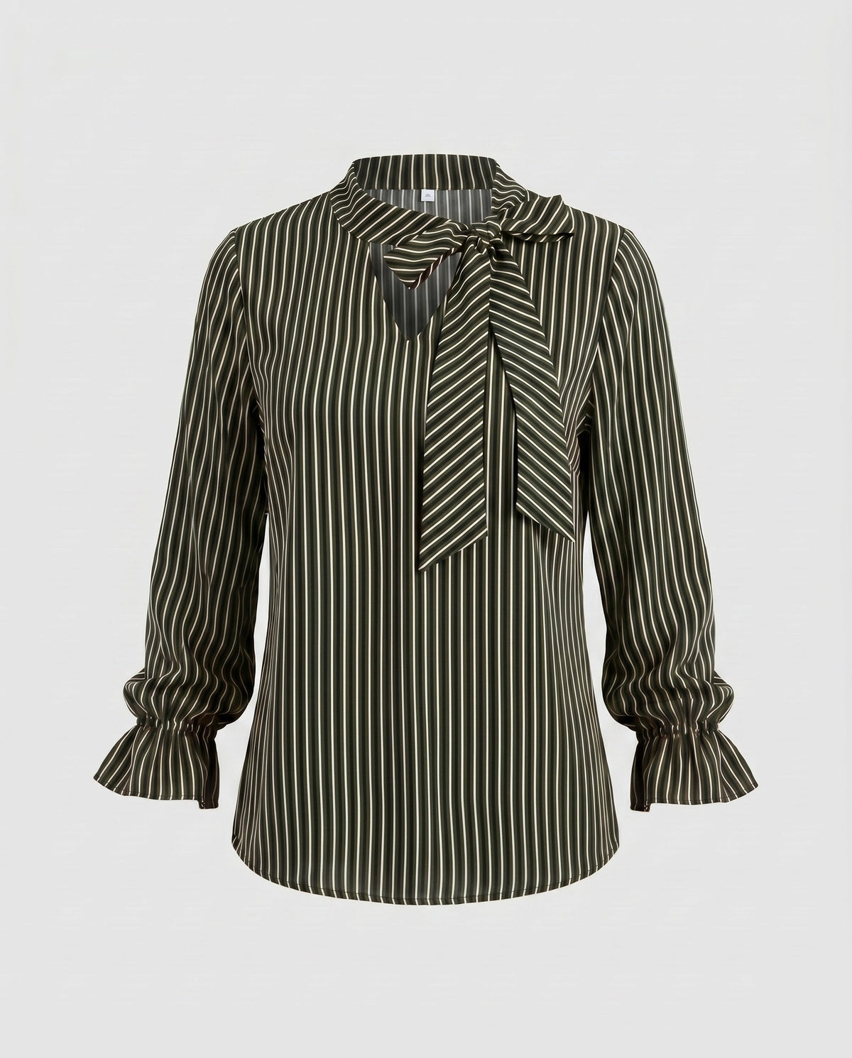 Women's blouse shirt with elegant bow tie and striped pattern - product shot