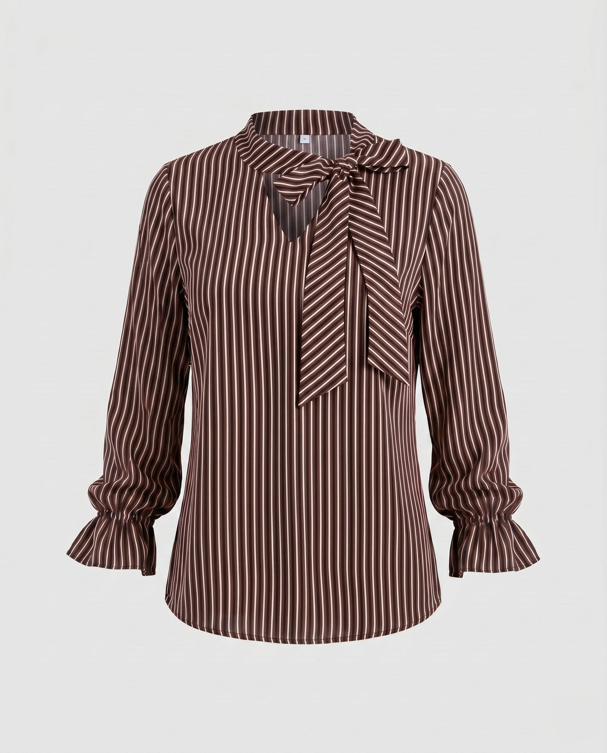 Women's blouse shirt with elegant bow tie and striped pattern - product shot