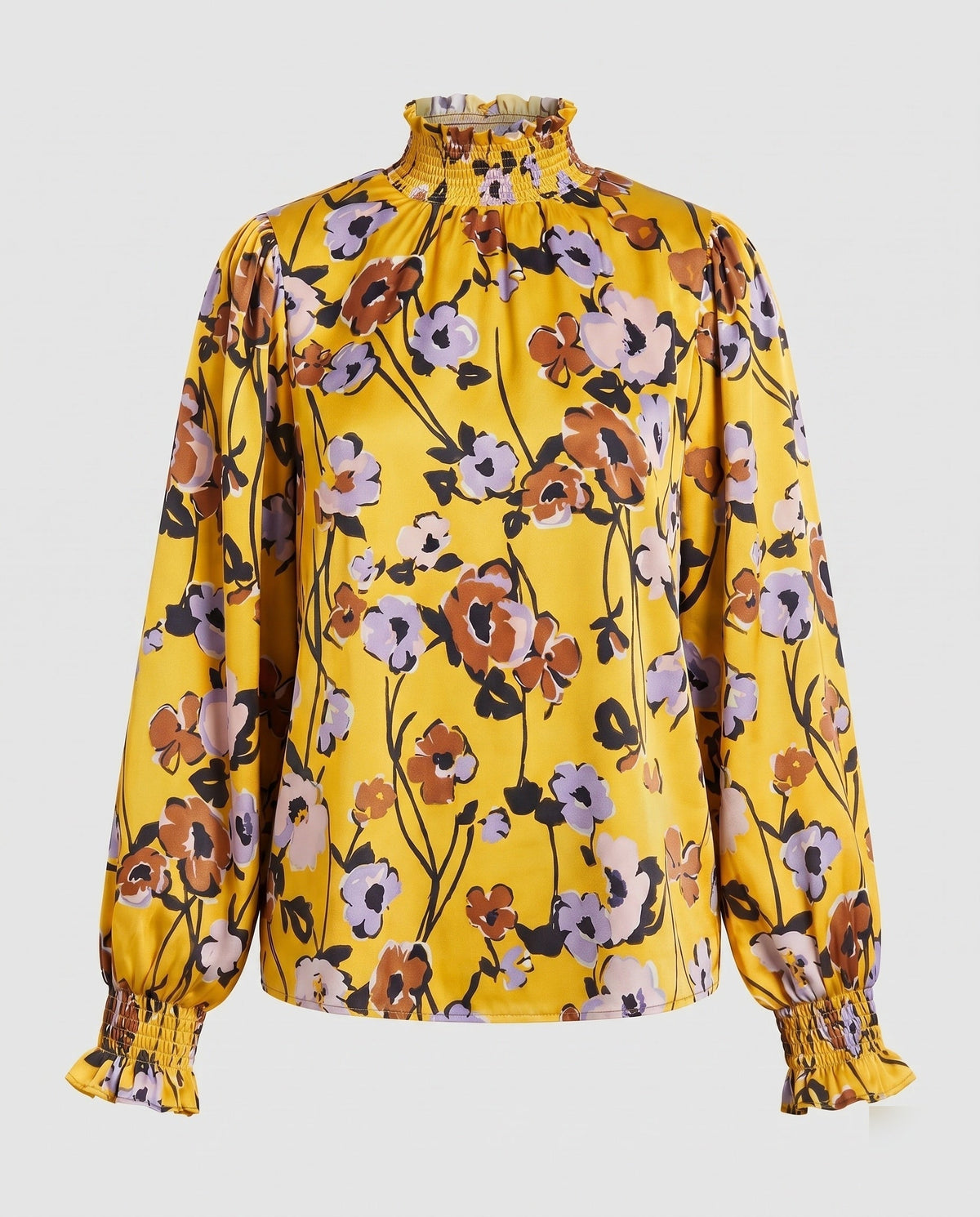 Women's blouse shirt with floral pattern and voluminous sleeves - product shot