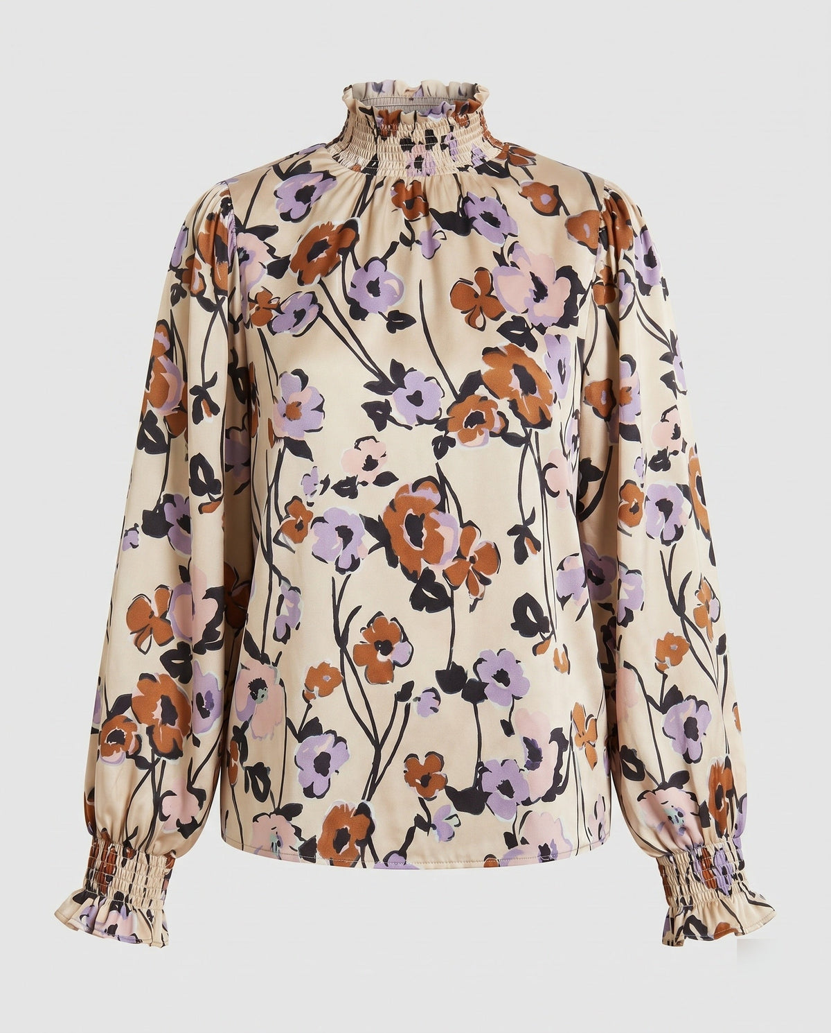 Women's blouse shirt with floral pattern and voluminous sleeves - product shot