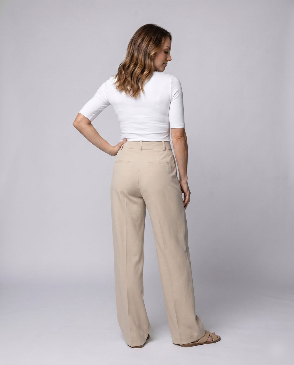Women's Wide Leg Pants with High Waist - back view