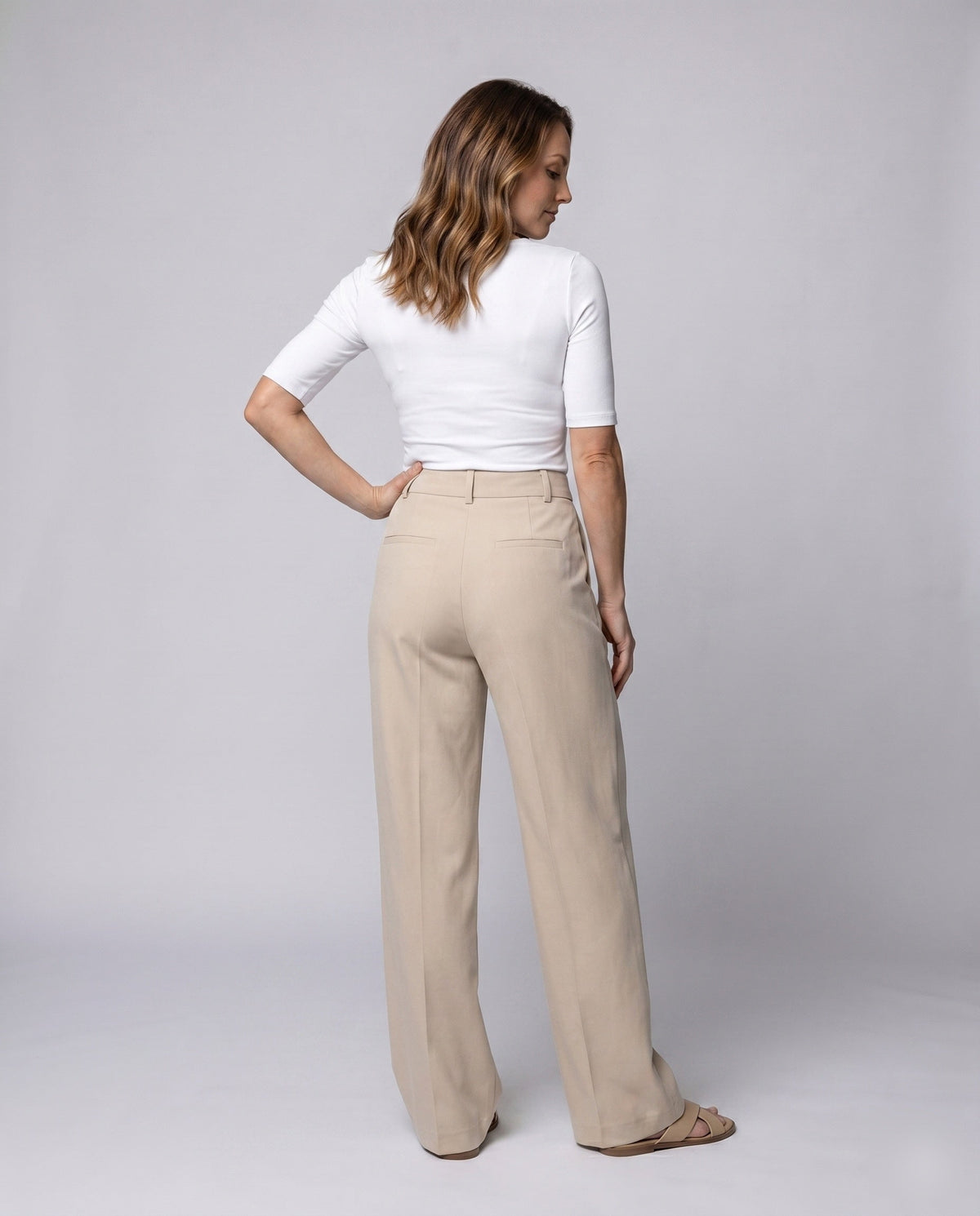 Women's Wide Leg Pants with High Waist - back view