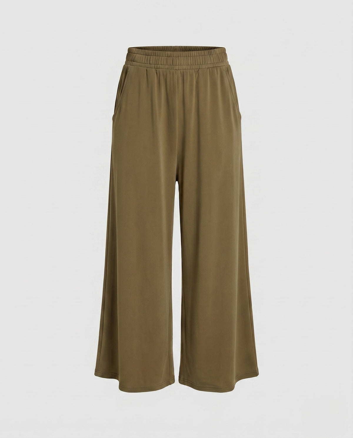 Women's wide jersey pants with elastic waistband and casual design - product shot