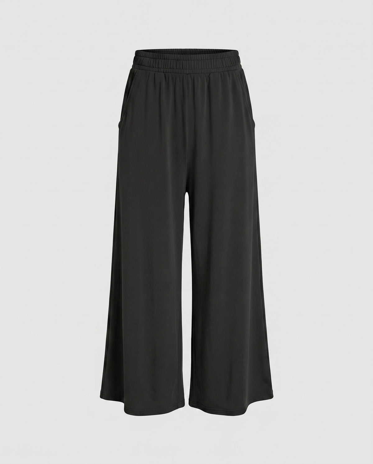 Women's wide jersey pants with elastic waistband and casual design - product shot