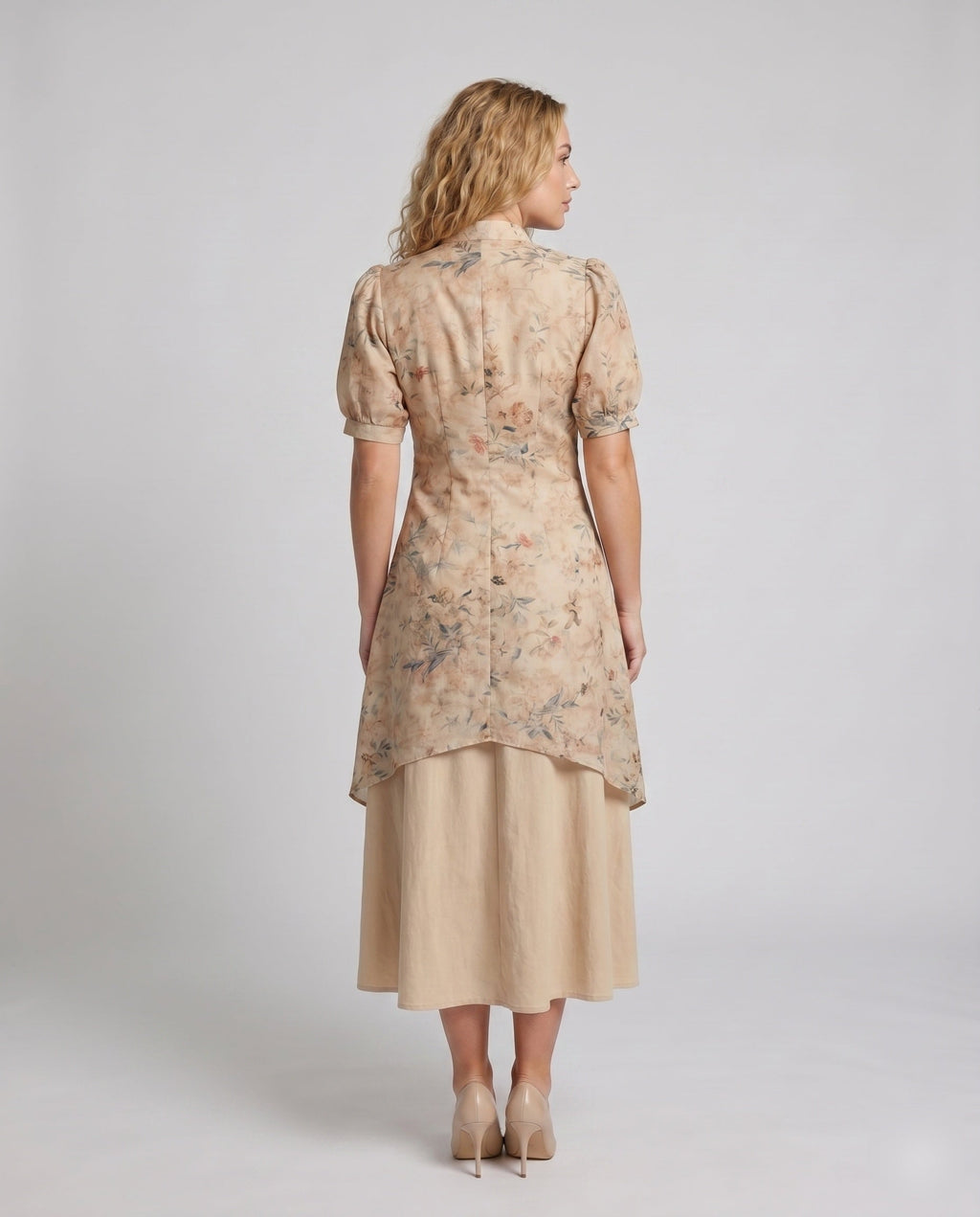 Ladies Elegant Long Dress with Asian Inspired Pattern - back view