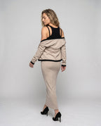 Women's figure-hugging dress with detachable sleeves and elegant design - back view
