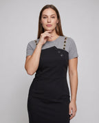 Ladies' combo dress with elegant T-shirt and practical button details - upper body view
